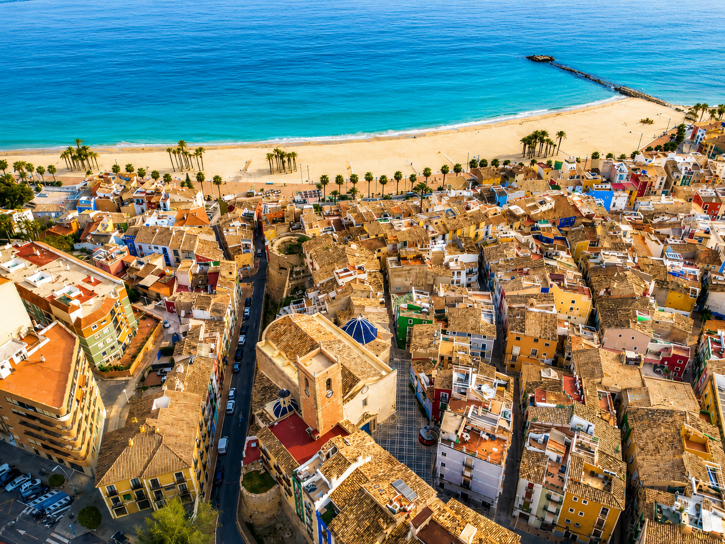 Aerial view of Villajoyosa old town and beach