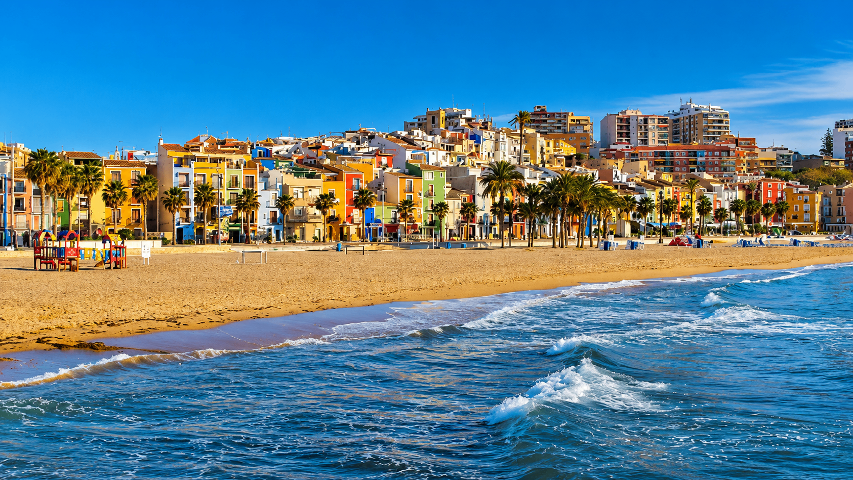 The colourful houses of Villajoyosa along the beach